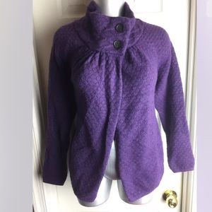 Ann Taylor LOFT Petites Womens SP Purple Eggplant Waffle Knit Sweater Jacket S